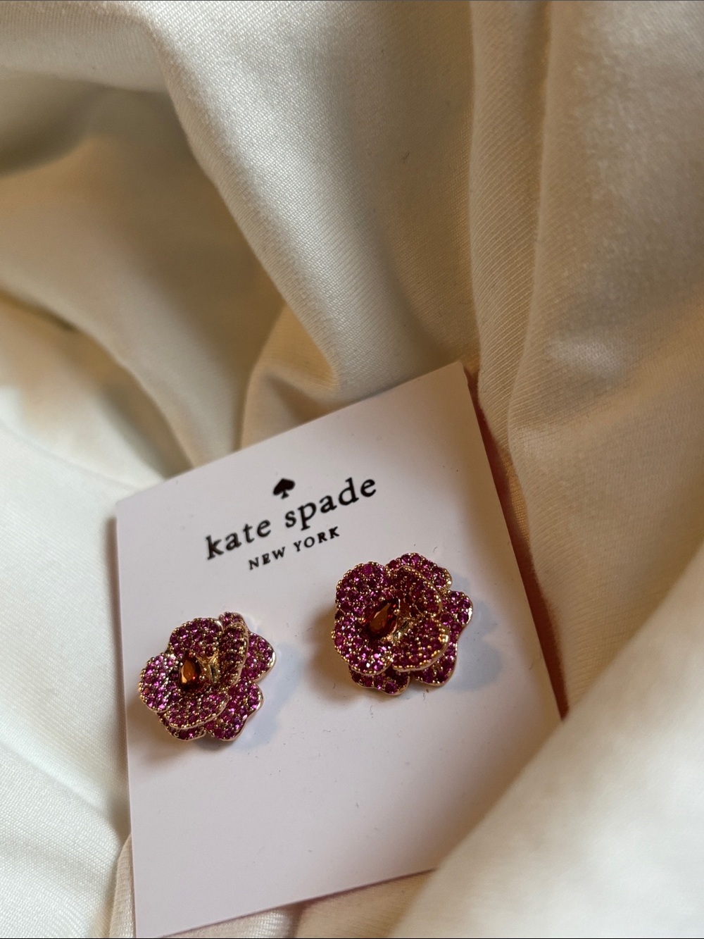 kate spade Scarlet blossom rose Gold-Tone Pink Crystal layered Stud Earrings - Picture 5 of 10